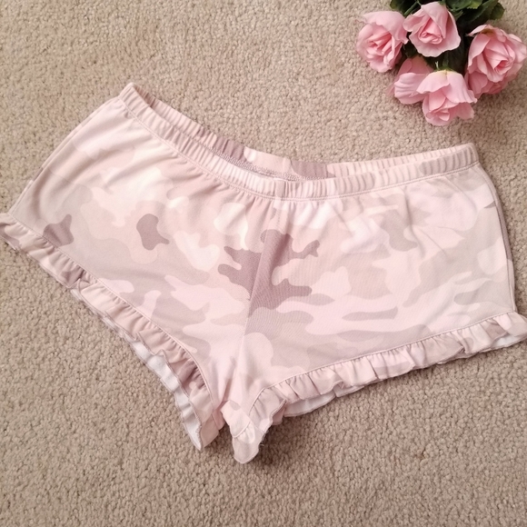 Xhilaration Pants - NWOT Pastel Light Pink And Brown Ruffled Camo Soft Pajama Shorts